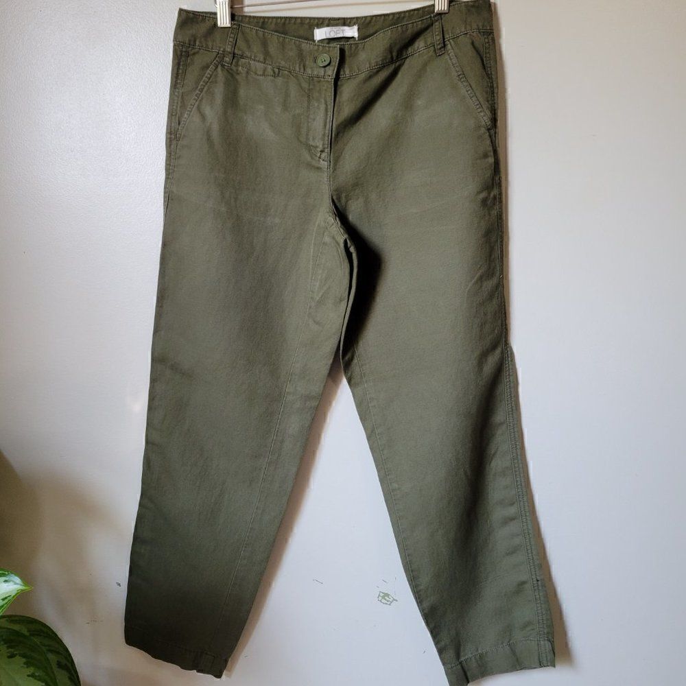 EUC ANN TAYLOR LOFT MARISA CAMO GREEN PANTS CHINOS SIZE 6